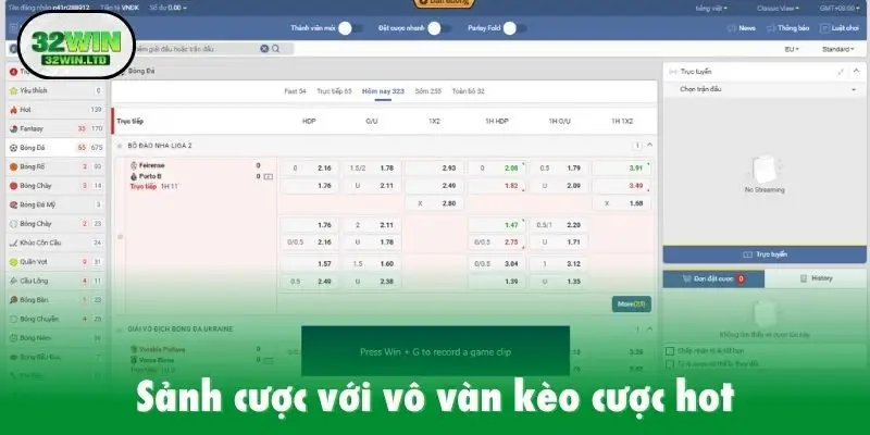 Sảnh cược với vô vàn kèo cược hot